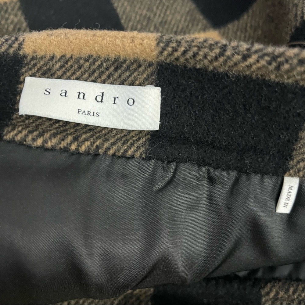Sandro Wool Blend Check Woven Skirt In Tan Black Multicolor Women's Sz 2 US 6 - Picture 6 of 9
